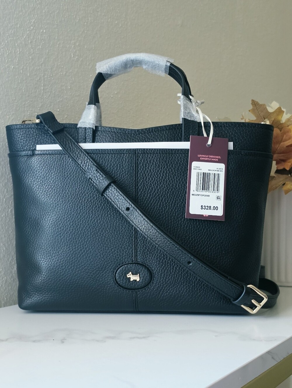 Radley London Maldon Mews Medium Leather Ziptop Satchel Crossbody Black NWT $328